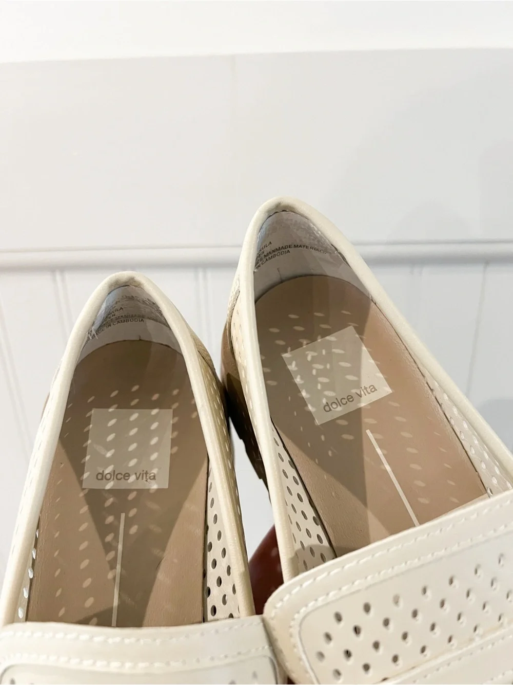 Dolce Vita Cream Perforated Penny Loafers with Tan Lug Sole - Picture 5 of 7